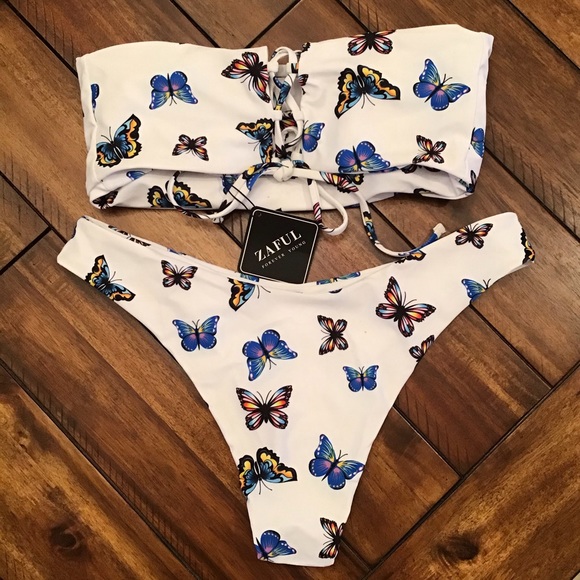 E610 NWT Zaful Butterfly Strapless Bikini - Picture 2 of 3